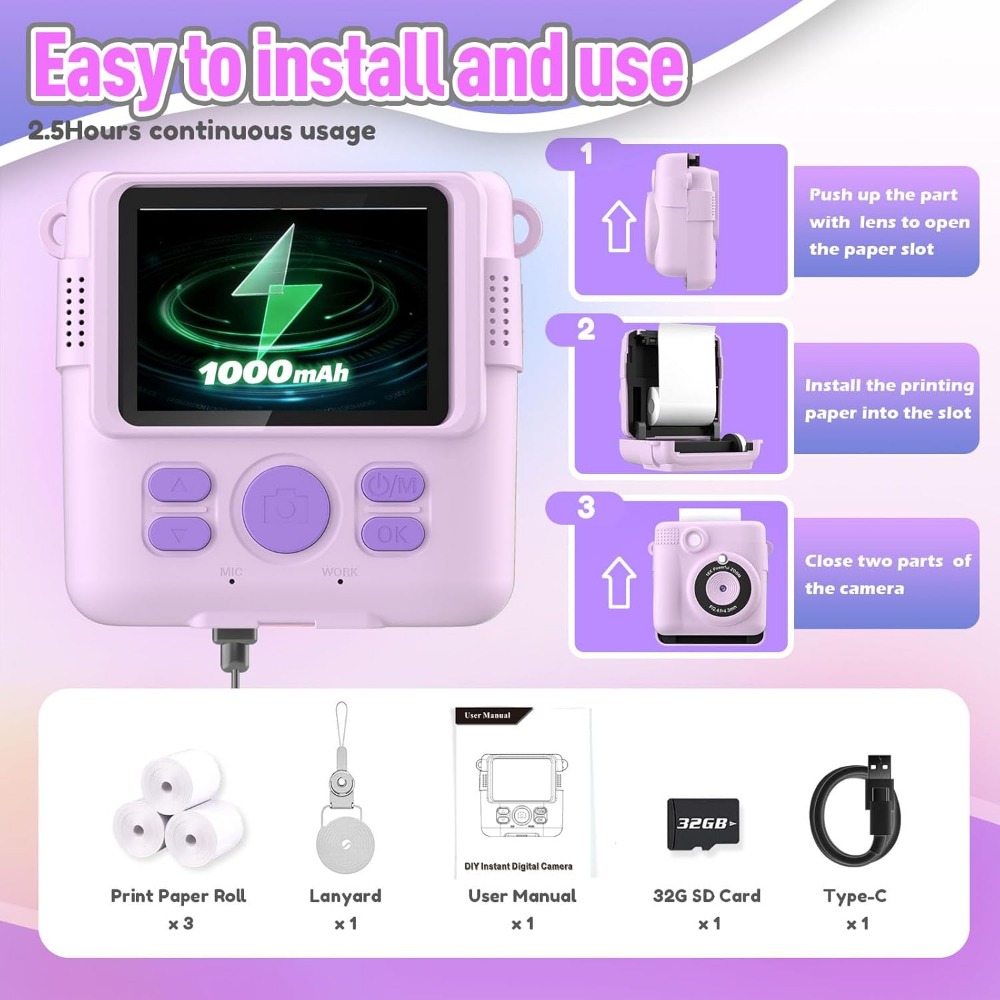 Instant Print Camera for Kids, - đánh giá và giá Kids Toys 3 Year Old